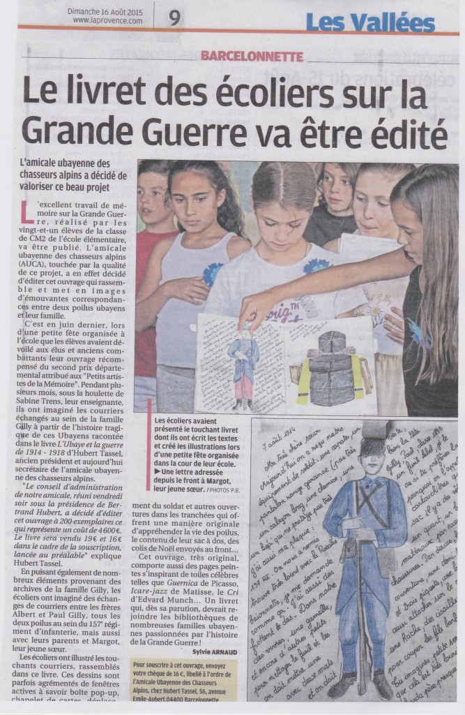 Article la provence 16 8 2015 édition livret CM 2 001